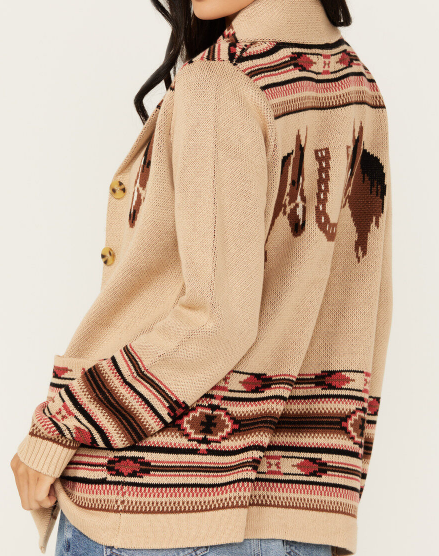 Warm neutral cardigan perfect for fall Sweater Weather coffee pairing with Rishi Earl Grey Tea and The Starless Sea.