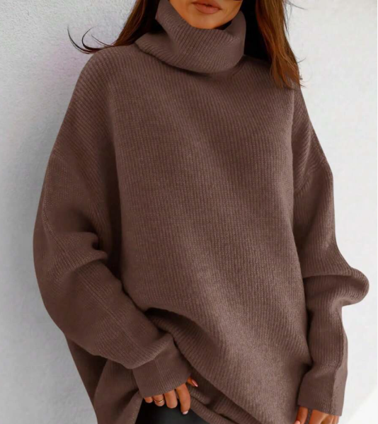 Cozy oversized turtleneck sweater in soft cream for Sweater Weather coffee pairings with a Turtle Mocha and Remarkably Bright Creatures.